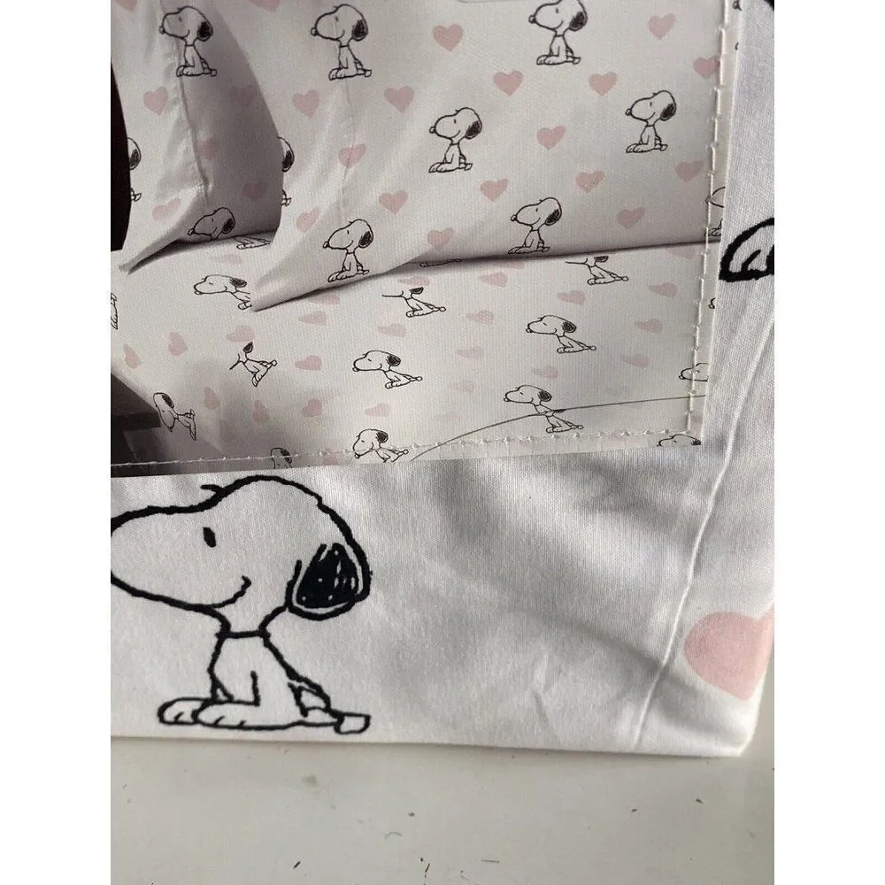 3 Pc Peanuts Snoopy Pink Hearts Valentines Day TWIN Size‎ Sheet Set Soft NEW